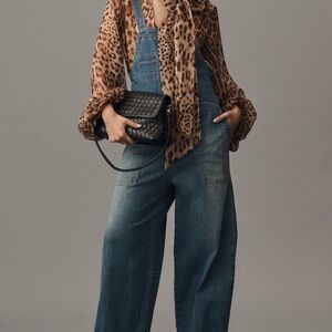 Anthropolgie Blue Denim 	
Pilcro Barrel-Leg Zip-Front Overalls